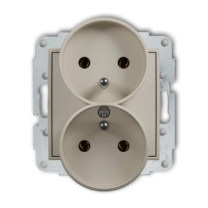 Mechanizm gniazda podwójnego do ramki z uziemieniem 2x(2P+Z) (bez przesłon torów prądowych) Karlik MINI taupe 60MGPR-2z