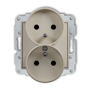 Mechanizm gniazda podwójnego do ramki z uziemieniem 2x(2P+Z) (przesłony torów prądowych) Karlik MINI taupe 60MGPR-2zp