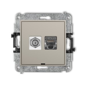 Mechanizm gniazda antenowego poj. typu F (SAT) + gniazda komp. poj. 1xRJ45, kat. 6 ekranowany, 8-stykowy, bez pola opisowego Karlik MINI taupe 60MGFKBO-5