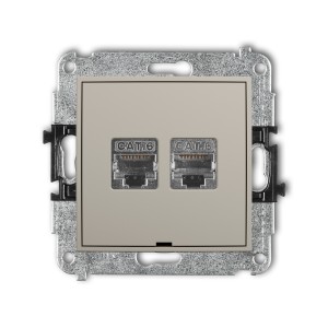 Mechanizm gniazda komputerowego podwójnego 2xRJ45, kat. 6, ekranowany, 8-stykowy, bez pola opisowego Karlik MINI taupe 60MGKBO-6