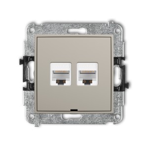 Mechanizm gniazda komputerowego podwójnego 2xRJ45, kat. 6A, 8-stykowy, bez pola opisowego Karlik MINI taupe 60MGKBO-8