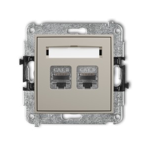 Mechanizm gniazda komputerowego podwójnego 2xRJ45, kat. 8, ekranowany, 8-stykowy Karlik MINI taupe 60MGK-12