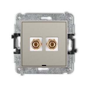 Mechanizm gniazda głośnikowego pojedynczego, bez pola opisowego (typu banan - czerwony i czarny, pozłacany, 4 mm2, do lutowania) Karlik MINI taupe 60MGGBO-3