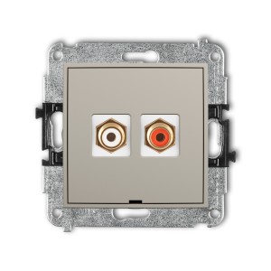 Mechanizm gniazda podwójnego RCA, bez pola opisowego (typu cinch - biały i czerwony, pozłacany) Karlik MINI taupe 60MGRCABO-2