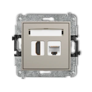 Mechanizm gniazda pojedynczego HDMI 2.0, 4K + gniazda komp. poj. 1xRJ45, kat. 5e, 8-stykowy Karlik MINI taupe 60MGHK-45e
