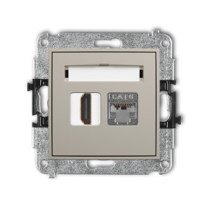 Mechanizm gniazda pojedynczego HDMI 2.0, 4K + gniazda komp. poj. 1xRJ45, kat. 6, ekranowany, 8-stykowy Karlik MINI taupe 60MGHK-46