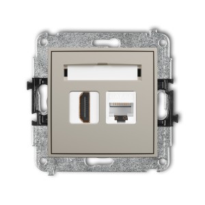 Mechanizm gniazda pojedynczego HDMI 2.1, 8K + gniazda komp. poj. 1xRJ45, kat. 6A, 8-stykowy Karlik MINI taupe 60MGHK-86A