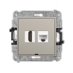 Mechanizm gniazda pojedynczego HDMI 2.1, 8K + gniazda komp. poj. 1xRJ45, kat. 6A, 8-stykowy, bez pola opisowego Karlik MINI taupe 60MGHKBO-86A