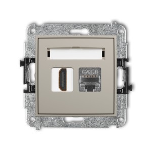 Mechanizm gniazda pojedynczego HDMI 2.1, 8K + gniazda komp. poj. 1xRJ45, kat. 8, ekranowany, 8-stykowy Karlik MINI taupe 60MGHK-88