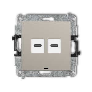 Mechanizm gniazda podwójnego 2xUSB C-C, bez pola opisowego Karlik MINI taupe 60MGUSBBO-8
