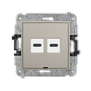 Mechanizm ładowarki USB podwójnej 2xUSB C, 20W max., bez pola opisowego Karlik MINI taupe 60MCUSBBO-7