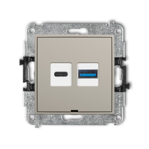 Mechanizm ładowarki USB podwójnej USB C + USB A, 20W max., bez pola opisowego Karlik MINI taupe 60MCUSBBO-8
