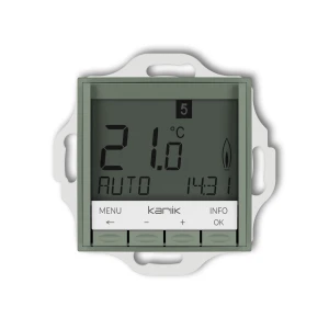 Mechanizm uniwersalnego elektronicznego tygodniowego regulatora temperatury (podświetlenie niebieskie)  Karlik MINI szałwiowy 61MRT-3.2