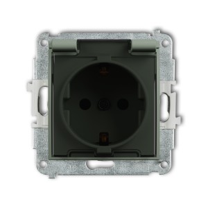Mechanizm gniazda bryzgoszczelnego z uziemieniem SCHUKO 2P+Z (klapka dymna, przesłony torów prądowych) Karlik MINI szałwiowy 61MGPB-1sdp