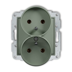 Mechanizm gniazda podwójnego do ramki z uziemieniem 2x(2P+Z) (bez przesłon torów prądowych) Karlik MINI szałwiowy 61MGPR-2z
