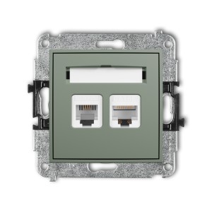Mechanizm gniazda telefonicznego pojedynczego 1xRJ11 + komputerowego pojedynczego 1xRJ45, kat. 5e, 8-stykowy, beznarzędziowe Karlik MINI szałwiowy 61MGTK