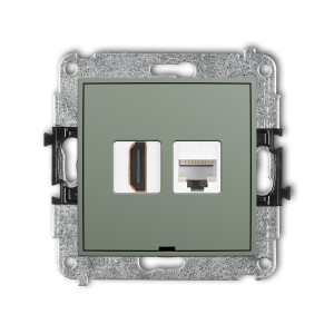 Mechanizm gniazda pojedynczego HDMI 2.1, 8K + gniazda komp. poj. 1xRJ45, kat. 6A, 8-stykowy, bez pola opisowego Karlik MINI szałwiowy 61MGHKBO-86A