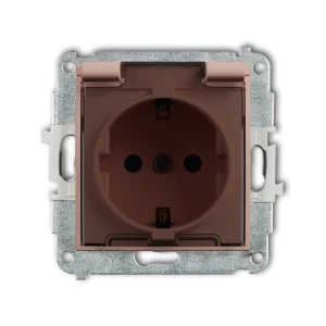 Mechanizm gniazda bryzgoszczelnego z uziemieniem SCHUKO 2P+Z (klapka dymna, przesłony torów prądowych) Karlik MINI łososiowy 62MGPB-1sdp