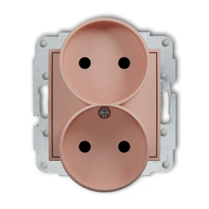 Mechanizm gniazda podwójnego do ramki bez uziemienia 2x2P (przesłony torów prądowych) Karlik MINI łososiowy 62MGPR-2p