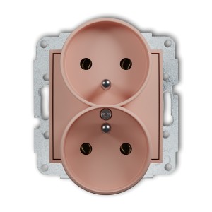 Mechanizm gniazda podwójnego do ramki z uziemieniem 2x(2P+Z) (bez przesłon torów prądowych) Karlik MINI łososiowy 62MGPR-2z
