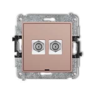 Mechanizm gniazda antenowego podwójnego typu F (SAT) niklowany, bez pola opisowego Karlik MINI łososiowy 62MGFBO-2