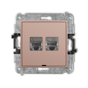 Mechanizm gniazda komputerowego podwójnego 2xRJ45, kat. 6, ekranowany, 8-stykowy, bez pola opisowego Karlik MINI łososiowy 62MGKBO-6