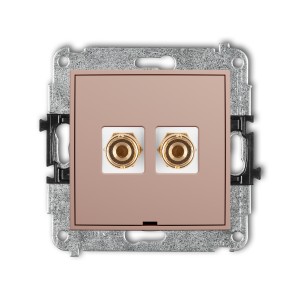 Mechanizm gniazda głośnikowego pojedynczego, bez pola opisowego (typu banan - czerwony i czarny, pozłacany, 4 mm2, do lutowania) Karlik MINI łososiowy 62MGGBO-3