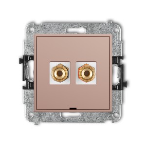 Mechanizm gniazda głośnikowego pojedynczego, bez pola opisowego (typu banan - czerwony i czarny, pozłacany, 4 mm2, skręcany) Karlik MINI łososiowy 62MGGBO-4