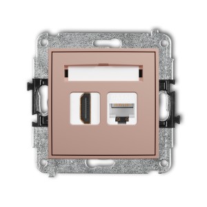 Mechanizm gniazda pojedynczego HDMI 2.0, 4K + gniazda komp. poj. 1xRJ45, kat. 5e, 8-stykowy Karlik MINI łososiowy 62MGHK-45e