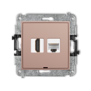 Mechanizm gniazda pojedynczego HDMI 2.0, 4K + gniazda komp. poj. 1xRJ45, kat. 5e, 8-stykowy, bez pola opisowego Karlik MINI łososiowy 62MGHKBO-45e