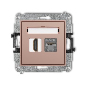 Mechanizm gniazda pojedynczego HDMI 2.0, 4K + gniazda komp. poj. 1xRJ45, kat. 6, ekranowany, 8-stykowy Karlik MINI łososiowy 62MGHK-46