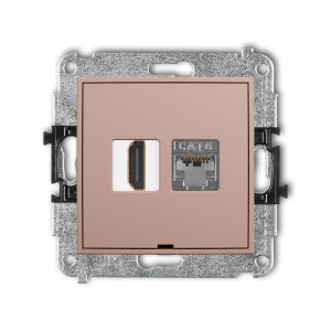 Mechanizm gniazda pojedynczego HDMI 2.0, 4K + gniazda komp. poj. 1xRJ45, kat. 6, ekranowany, 8-stykowy, bez pola opisowego Karlik MINI łososiowy 62MGHKBO-46