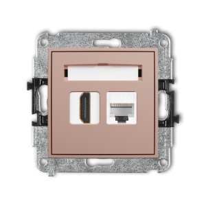 Mechanizm gniazda pojedynczego HDMI 2.0, 4K + gniazda komp. poj. 1xRJ45, kat. 6A, 8-stykowy Karlik MINI łososiowy 62MGHK-46A