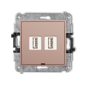 Mechanizm gniazda podwójnego 2xUSB A-A 2.0, bez pola opisowego Karlik MINI łososiowy 62MGUSBBO-2