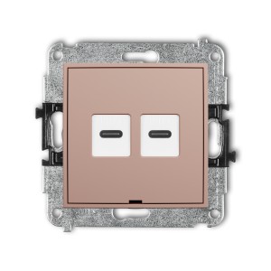 Mechanizm gniazda podwójnego 2xUSB C-C, bez pola opisowego Karlik MINI łososiowy 62MGUSBBO-8