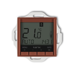 Mechanizm uniwersalnego elektronicznego tygodniowego regulatora temperatury (podświetlenie niebieskie)  Karlik MINI terakota 63MRT-3.2