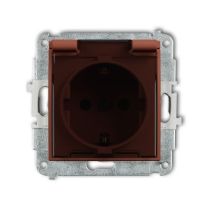 Mechanizm gniazda bryzgoszczelnego z uziemieniem SCHUKO 2P+Z (klapka dymna, przesłony torów prądowych) Karlik MINI terakota 63MGPB-1sdp