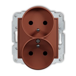 Mechanizm gniazda podwójnego do ramki z uziemieniem 2x(2P+Z) (przesłony torów prądowych) Karlik MINI terakota 63MGPR-2zp