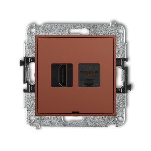 Mechanizm gniazda pojedynczego HDMI 2.0, 4K + gniazda komp. poj. 1xRJ45, kat. 5e, 8-stykowy, bez pola opisowego Karlik MINI terakota 63MGHKBO-45e