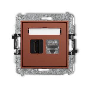 Mechanizm gniazda pojedynczego HDMI 2.1, 8K + gniazda komp. poj. 1xRJ45, kat. 8, ekranowany, 8-stykowy Karlik MINI terakota 63MGHK-88