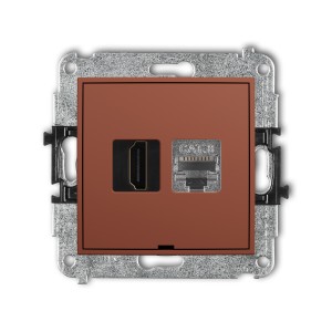 Mechanizm gniazda pojedynczego HDMI 2.1, 8K + gniazda komp. poj. 1xRJ45, kat. 8, ekranowany, 8-stykowy, bez pola opisowego Karlik MINI terakota 63MGHKBO-88