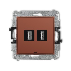 Mechanizm gniazda podwójnego 2xUSB A-A 2.0, bez pola opisowego Karlik MINI terakota 63MGUSBBO-2