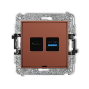 Mechanizm ładowarki USB podwójnej USB C + USB A, 20W max., bez pola opisowego Karlik MINI terakota 63MCUSBBO-8