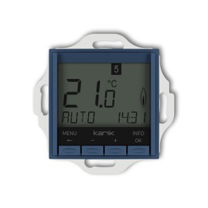 Mechanizm uniwersalnego elektronicznego tygodniowego regulatora temperatury (podświetlenie niebieskie)  Karlik MINI navy blue 64MRT-3.2