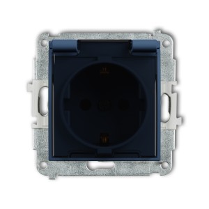 Mechanizm gniazda bryzgoszczelnego z uziemieniem SCHUKO 2P+Z (klapka dymna, przesłony torów prądowych) Karlik MINI navy blue 64MGPB-1sdp