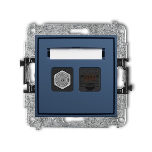 Mechanizm gniazda antenowego poj. typu F (SAT) + gniazda komp. poj. 1xRJ45, kat. 5e, 8-stykowy Karlik MINI navy blue 64MGFK-1