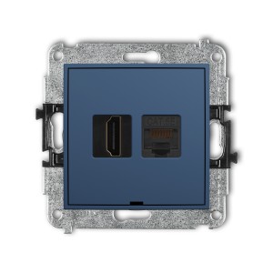 Mechanizm gniazda pojedynczego HDMI 2.0, 4K + gniazda komp. poj. 1xRJ45, kat. 5e, 8-stykowy, bez pola opisowego Karlik MINI navy blue 64MGHKBO-45e