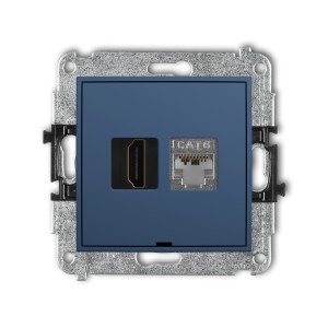 Mechanizm gniazda pojedynczego HDMI 2.0, 4K + gniazda komp. poj. 1xRJ45, kat. 6, ekranowany, 8-stykowy, bez pola opisowego Karlik MINI navy blue 64MGHKBO-46