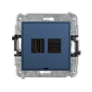 Mechanizm gniazda pojedynczego HDMI 2.1, 8K + gniazda komp. poj. 1xRJ45, kat. 6A, 8-stykowy, bez pola opisowego Karlik MINI navy blue 64MGHKBO-86A