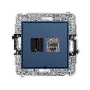 Mechanizm gniazda pojedynczego HDMI 2.1, 8K + gniazda komp. poj. 1xRJ45, kat. 8, ekranowany, 8-stykowy, bez pola opisowego Karlik MINI navy blue 64MGHKBO-88